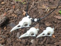 Raven Skull Necklace and Earring- Set White