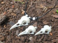 Raven Skull Necklace and Earring- Set White