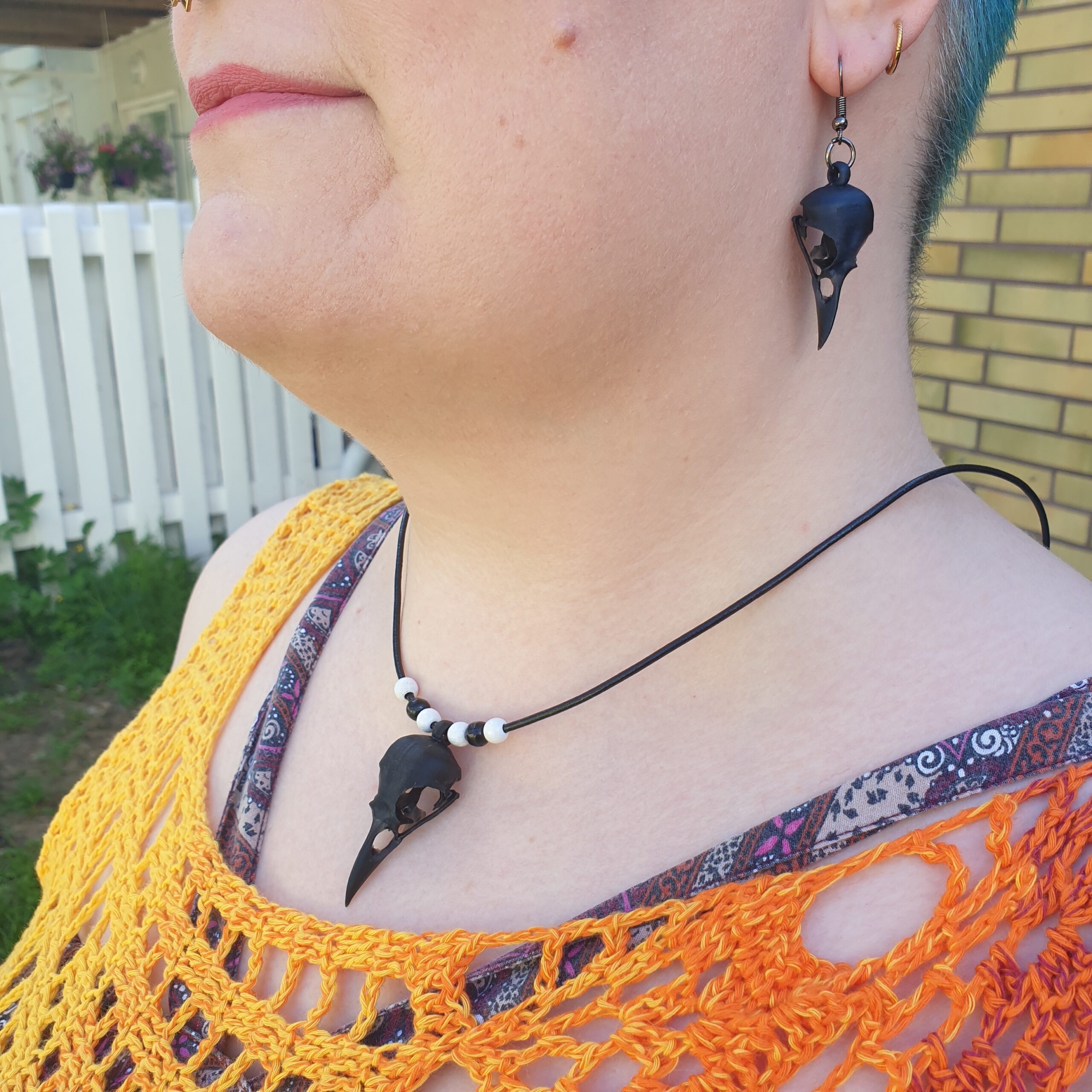 Raven Skull Necklace and Earring- Set Black - Image 4