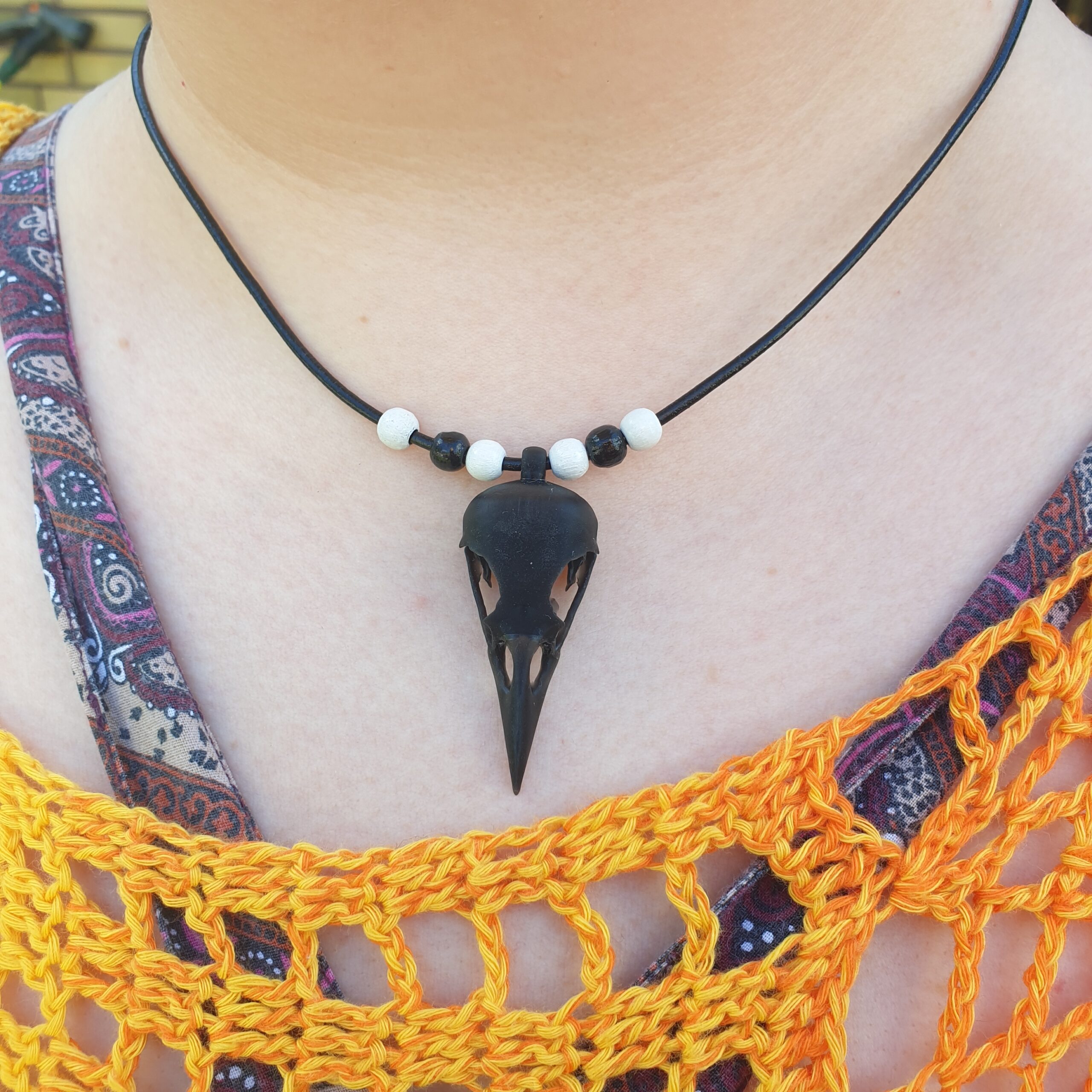 Raven Skull Necklace and Earring- Set Black - Image 2
