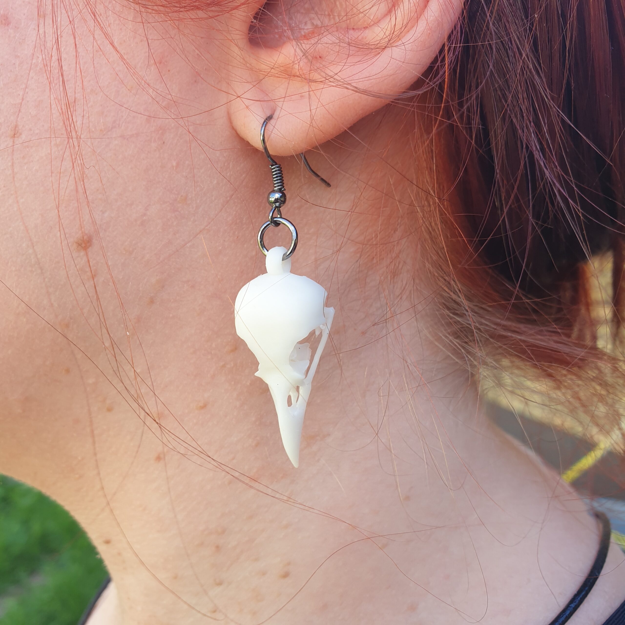Raven Skull Necklace and Earring- Set White - Image 3