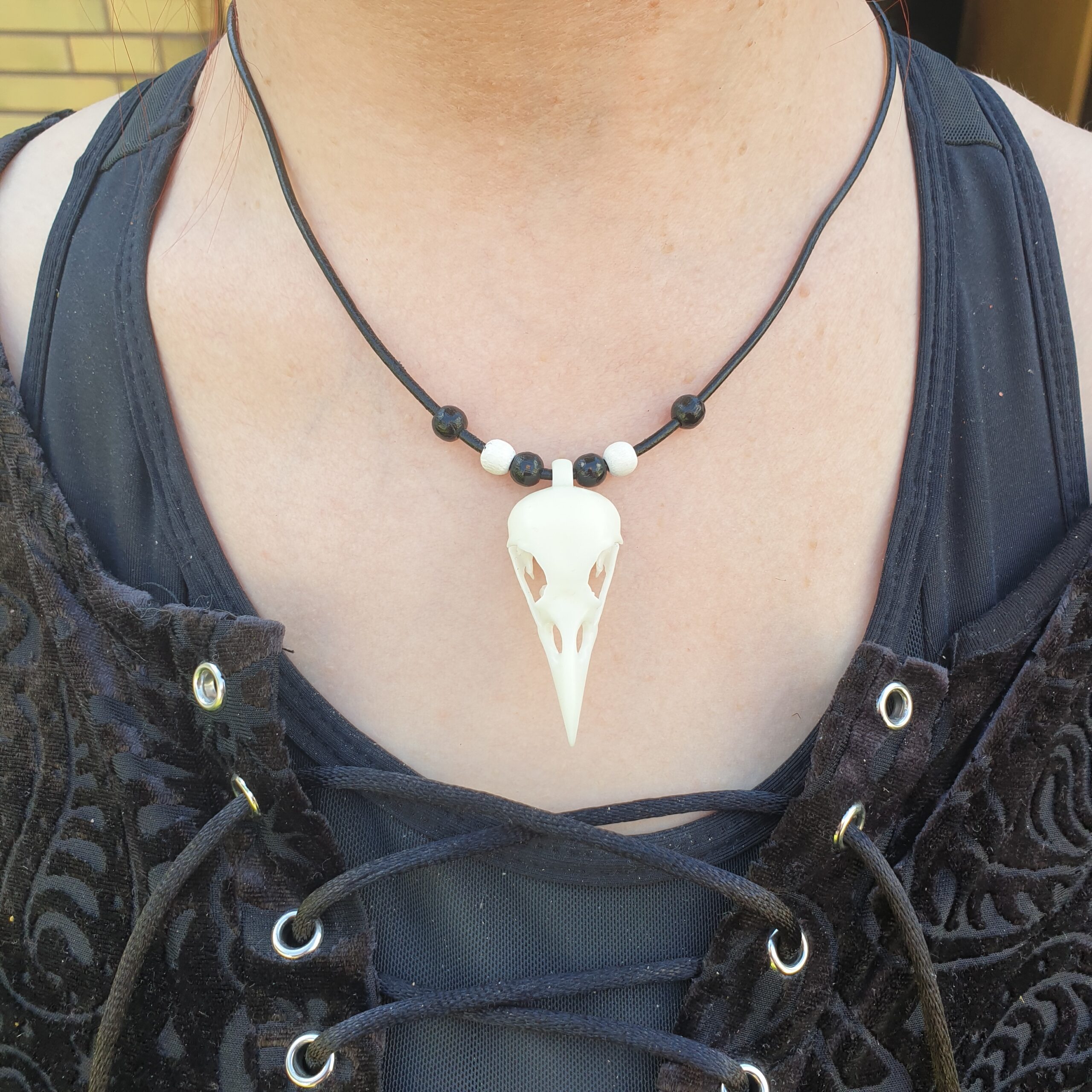 Raven Skull Necklace and Earring- Set White - Image 2
