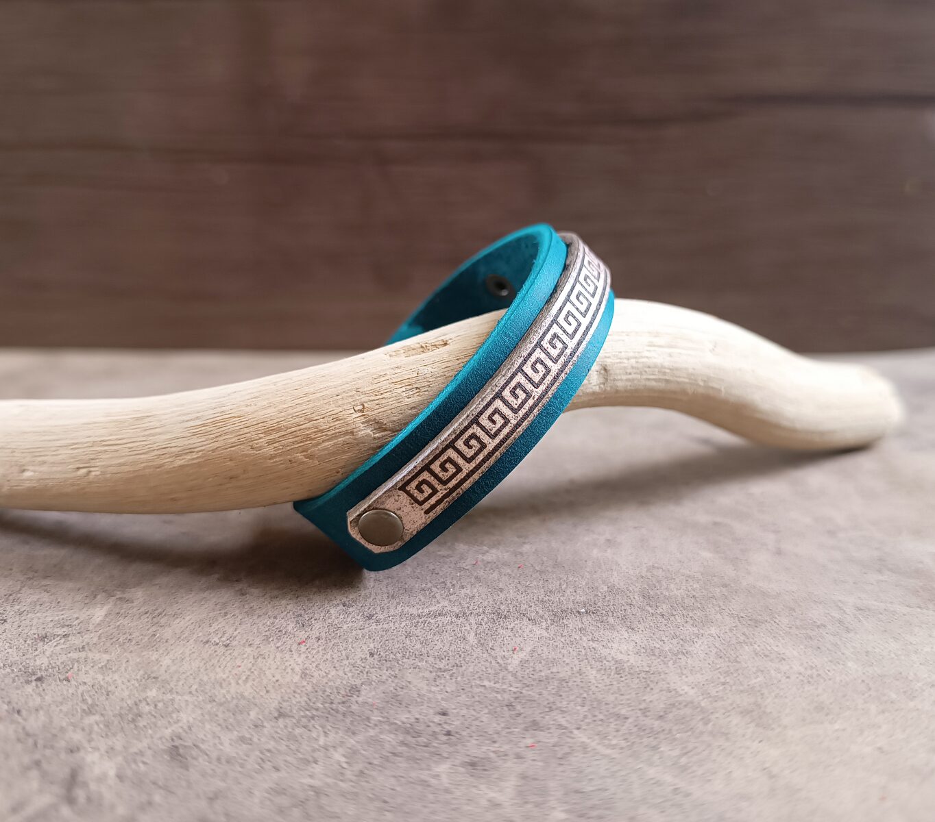 Blue Meander Greek Key Leather Bracelet