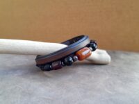 Amber and Onyx Beaded Leather Bracelet for Men