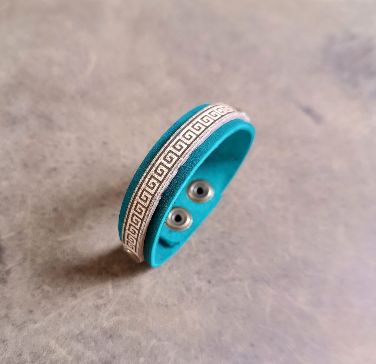 Blue Meander Greek Key Leather Bracelet