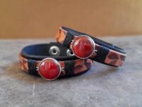 Natural Red Carnelian Leather Cuff Bracelet on Silver 925 Pendant