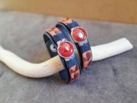 Natural Red Carnelian Leather Cuff Bracelet on Silver 925 Pendant