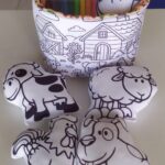 Kit de pintura lavável em tecido com tema Animais da Fazenda – brinquedo artesanal reutilizável para crianças