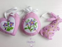 Handmade Easter Felt Decoration, Embroidered Bunny & Egg Set, Spring Home Decor, Hand Stitched Easter Gift Set of 3