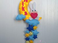 Personalized Moon Night Light for Nursery, Custom Name Felt Sign bunny with a heart, Crescent Moon Wall Decor, Baby Shower Gift, LED Light