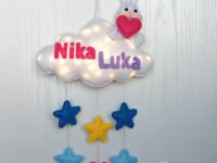 Personalized Double Name Night Light, Custom Bunny Nursery Decor, Twin Baby Gift, Felt Cloud Wall Hanging, LED Name Sign, Room Decor