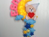 Personalized Moon Night Light for Nursery, Custom Name Felt Sign with Sleepy Animal, Crescent Moon Wall Decor, Baby Shower Gift, LED Light