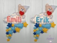 Personalized Cloud Night Light with Name, Custom Felt Baby Room Decor, LED Name Sign for Nursery, Bear Wall Hanging, New Baby Gift