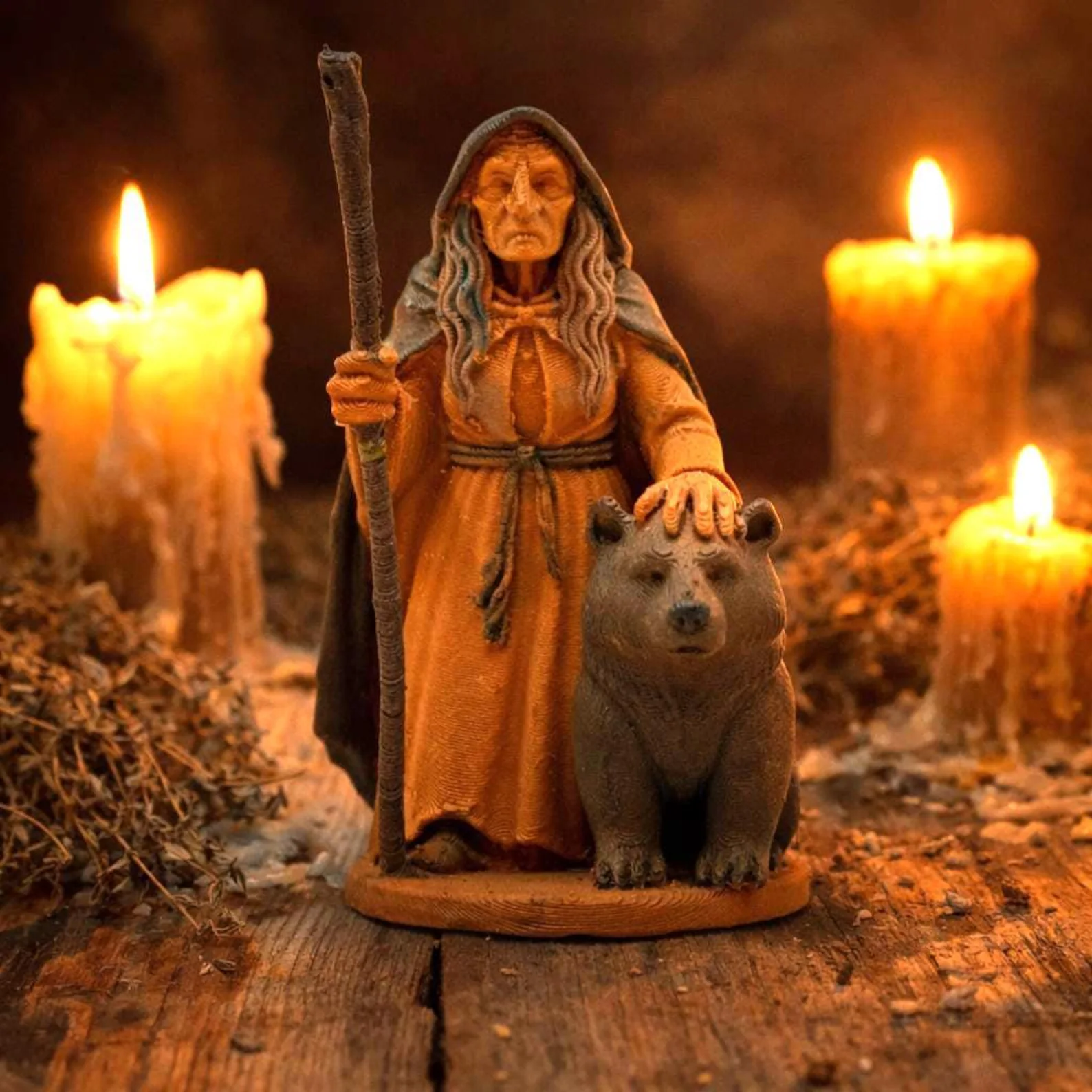 Cailleach Winter Goddess Statue, Celtic Crone Witch with Bear, Gothic Shelf Decor - Image 3