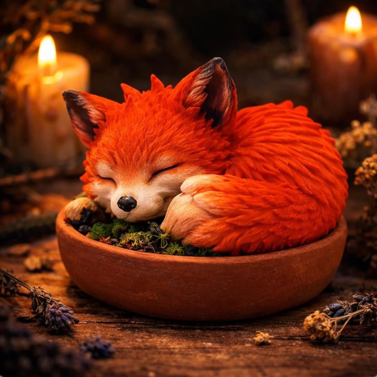 Fox Spirit figurine, hand-painted forest decor and pagan altar statue
