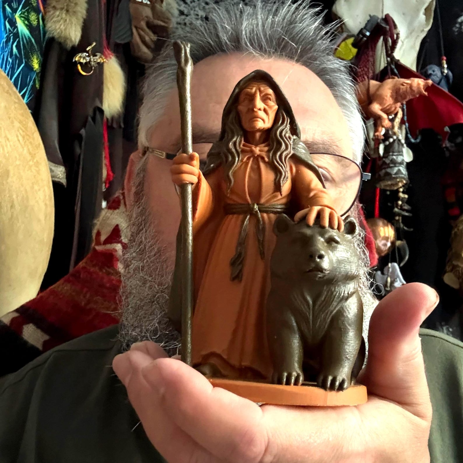 Cailleach Winter Goddess Statue, Celtic Crone Witch with Bear, Gothic Shelf Decor - Image 2