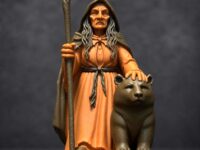 Cailleach Winter Goddess statue with bear, Celtic gothic shelf decor