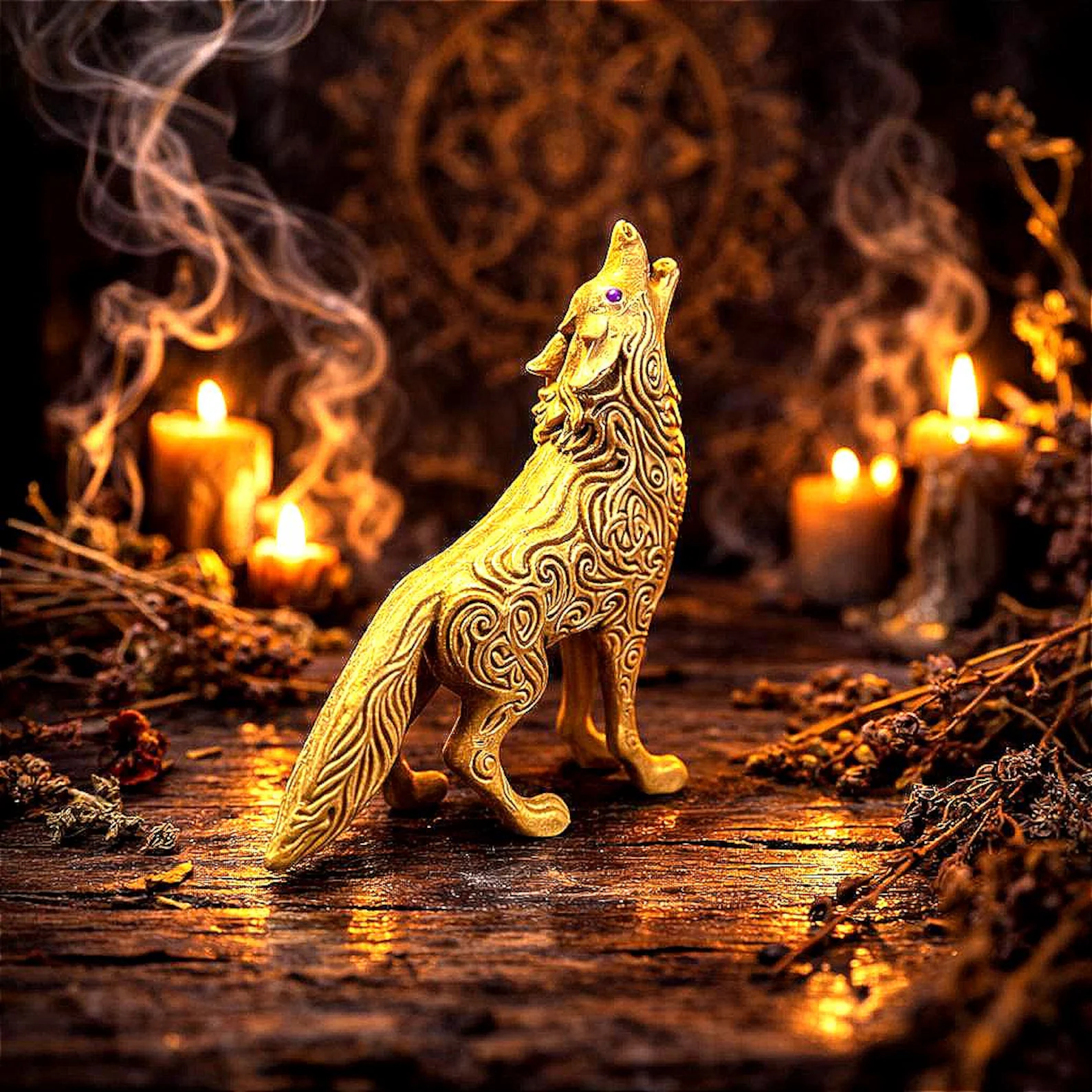 Fenrir Wolf Statue | Celtic Knot Norse Pagan Figurine | Viking Mythology Altar Decor - Image 4