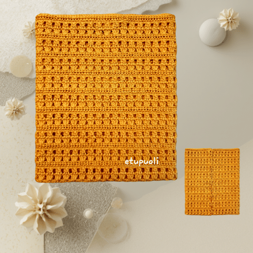Käsin virkattu sametti-keltainen pyyhe. - Image 3